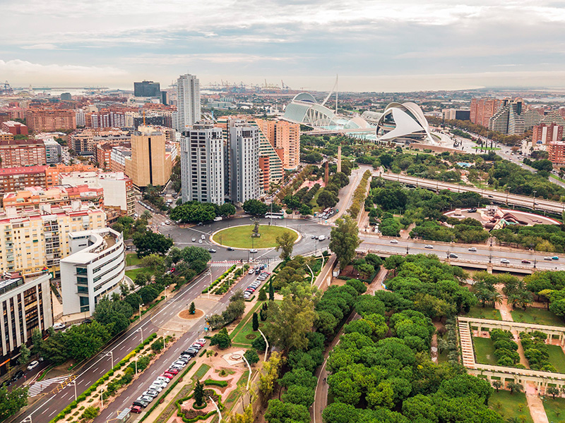 Городской пейзаж Валенсии: вид с воздуха