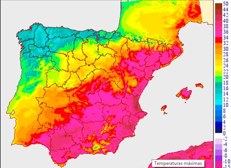 Карта рекордных температур Испании