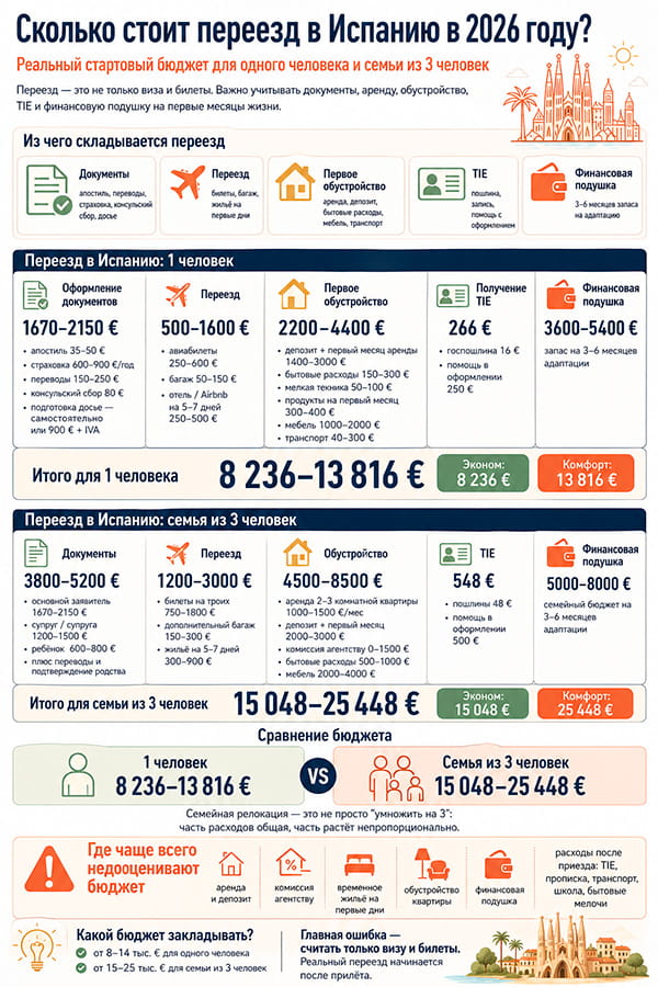 Инфографика: Бюджет на релокацию в Испанию