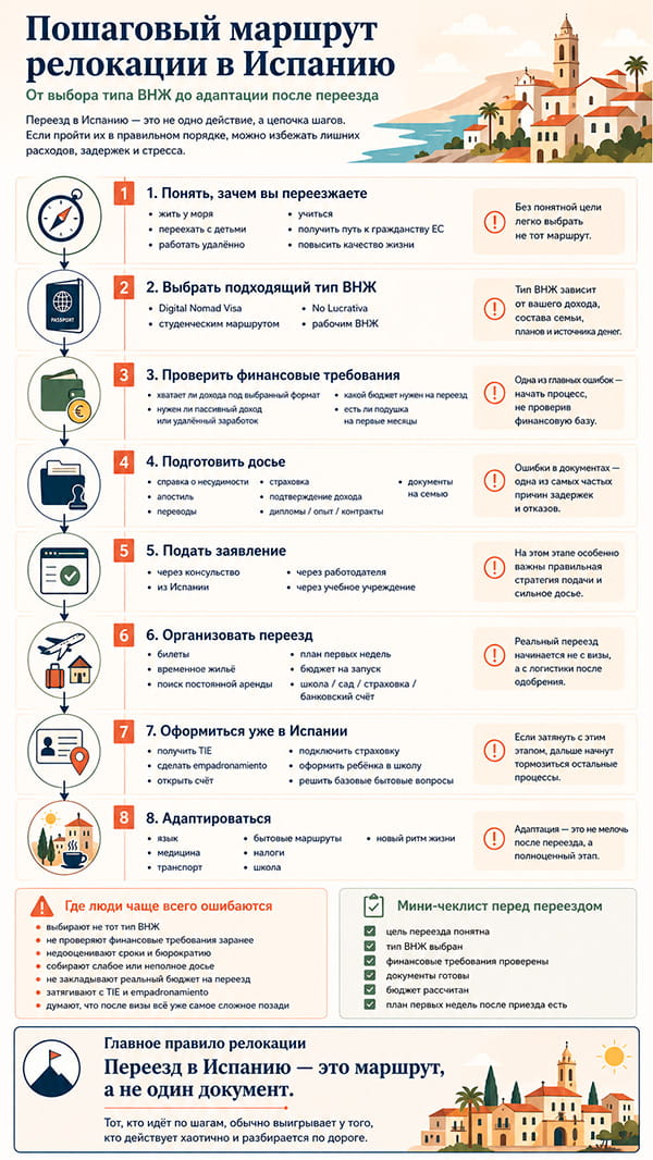 Инфографика: Шаги по релокации в Испанию