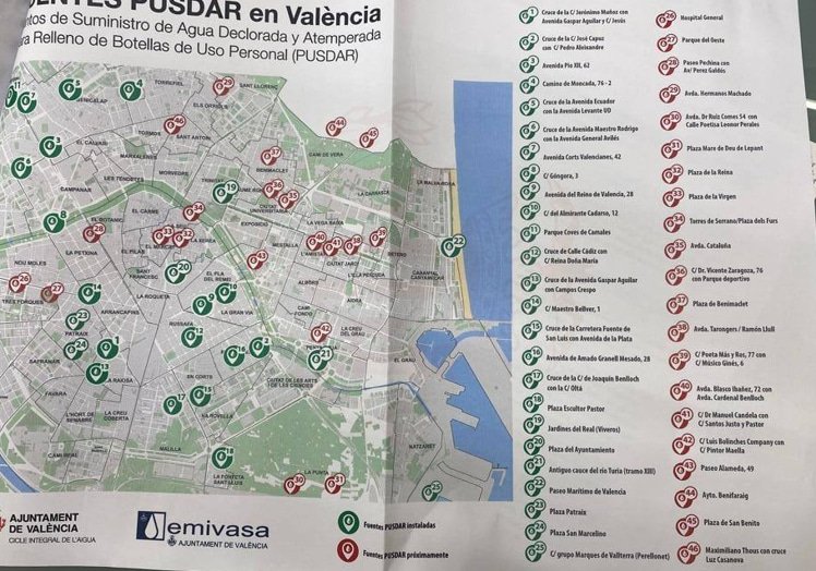 Карта текущих и будущих фонтанчиков в Валенсии