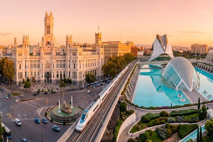 Изображение, сгенерированное ИИ: компилляция Мадрид + Валенсия, концепция ж/д соединения AVE