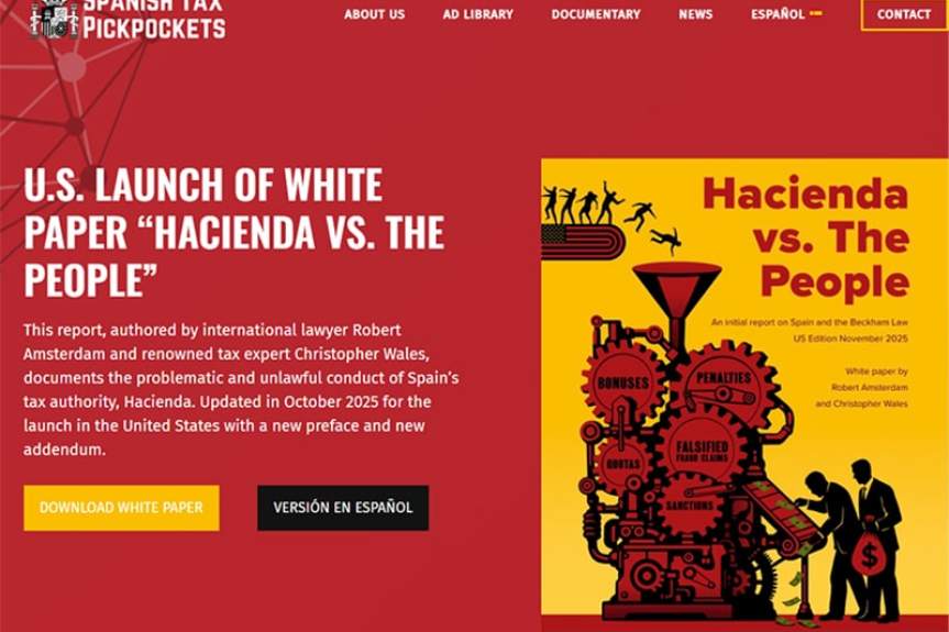 Скриншот главной страницы сайта, созданного адвокатской конторой Amsterdam & Partners для борьбы с предполагаемым произволомсо стороны испанской налоговой службы